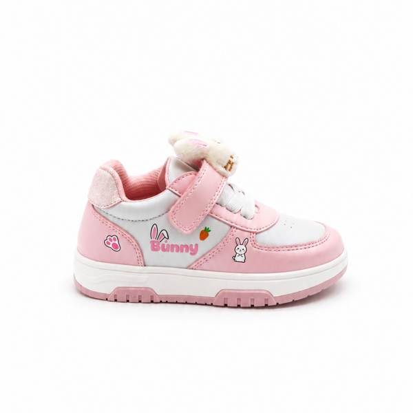 Tenis para Niña Bambino BM7219 Rosa con Conejito Afelpado Velcro y Elástico Brillos