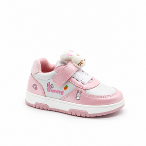 Tenis para Niña Bambino BM7219 Rosa con Conejito Afelpado Velcro y Elástico Brillos
