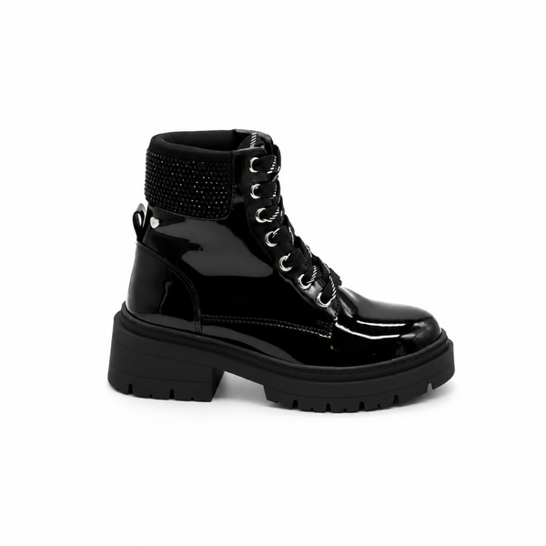 Botín Infantil Bambino BM2985 Negro con Agujetas y Detalles Brillantes