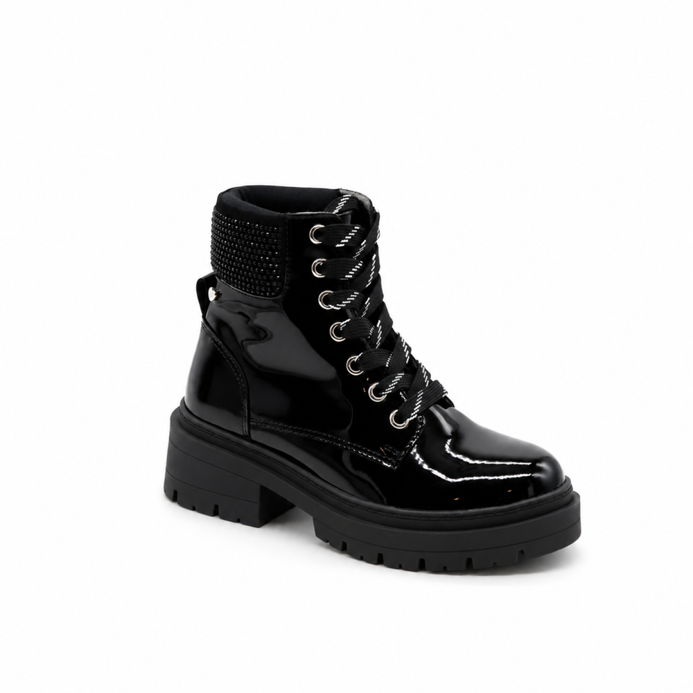 Botín Infantil Bambino BM2985 Negro con Agujetas y Detalles Brillantes