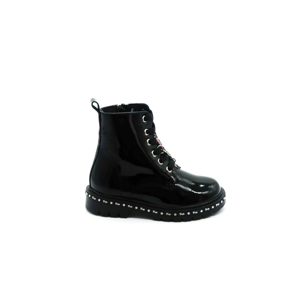 Botín Infantil Bambino BM8009 Negro Brillante con Agujetas