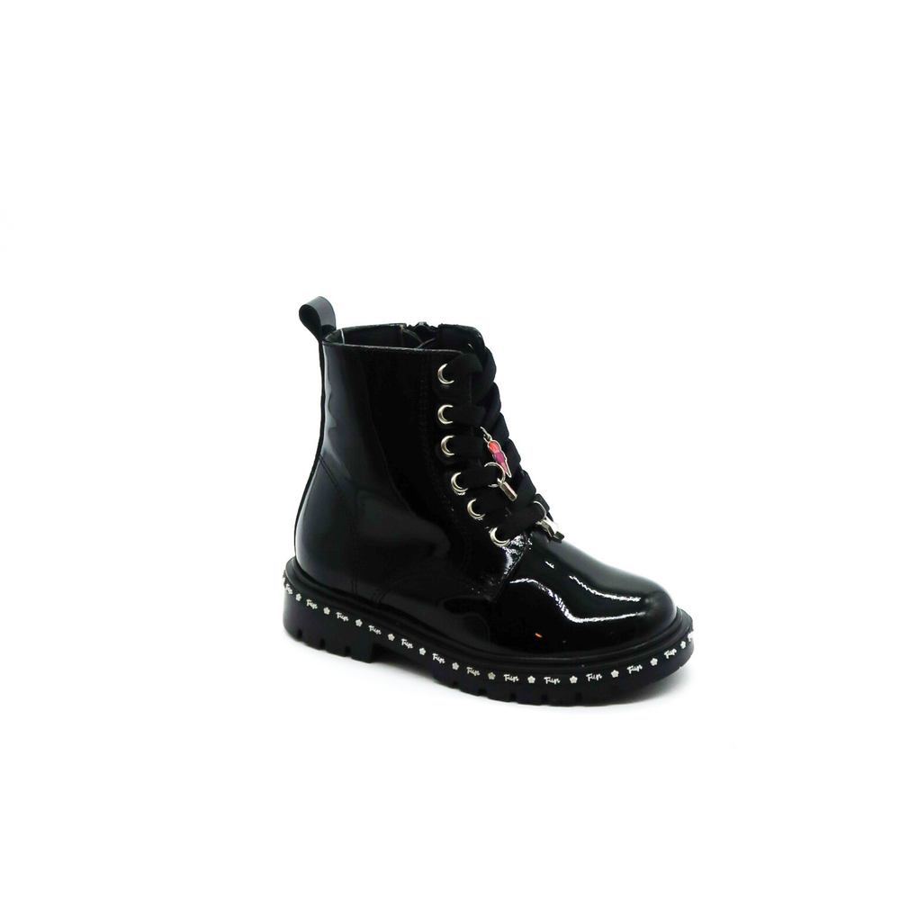 Botín Infantil Bambino BM8009 Negro Brillante con Agujetas