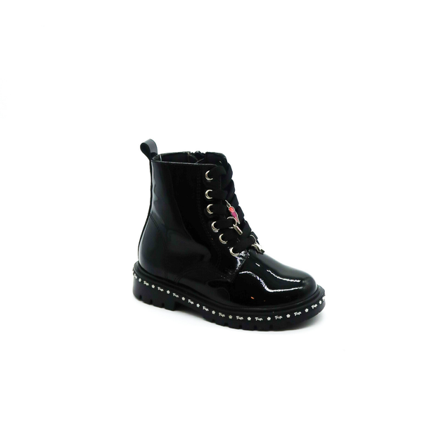 Botín Infantil Bambino BM8009 Negro Brillante con Agujetas