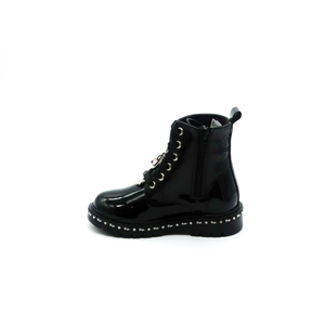 Botín Infantil Bambino BM8009 Negro Brillante con Agujetas