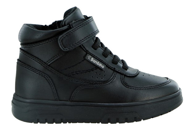 Tenis Escolar Niño Bambino BA7068 Negro de Corte Alto con Ajuste de Velcro