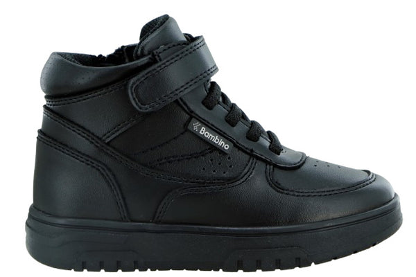 Tenis Escolar Niño Bambino BA7068 Negro de Corte Alto con Ajuste de Velcro