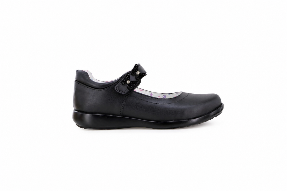 Zapato Escolar Negro para Niña Bambino BM5804 con Mariposas