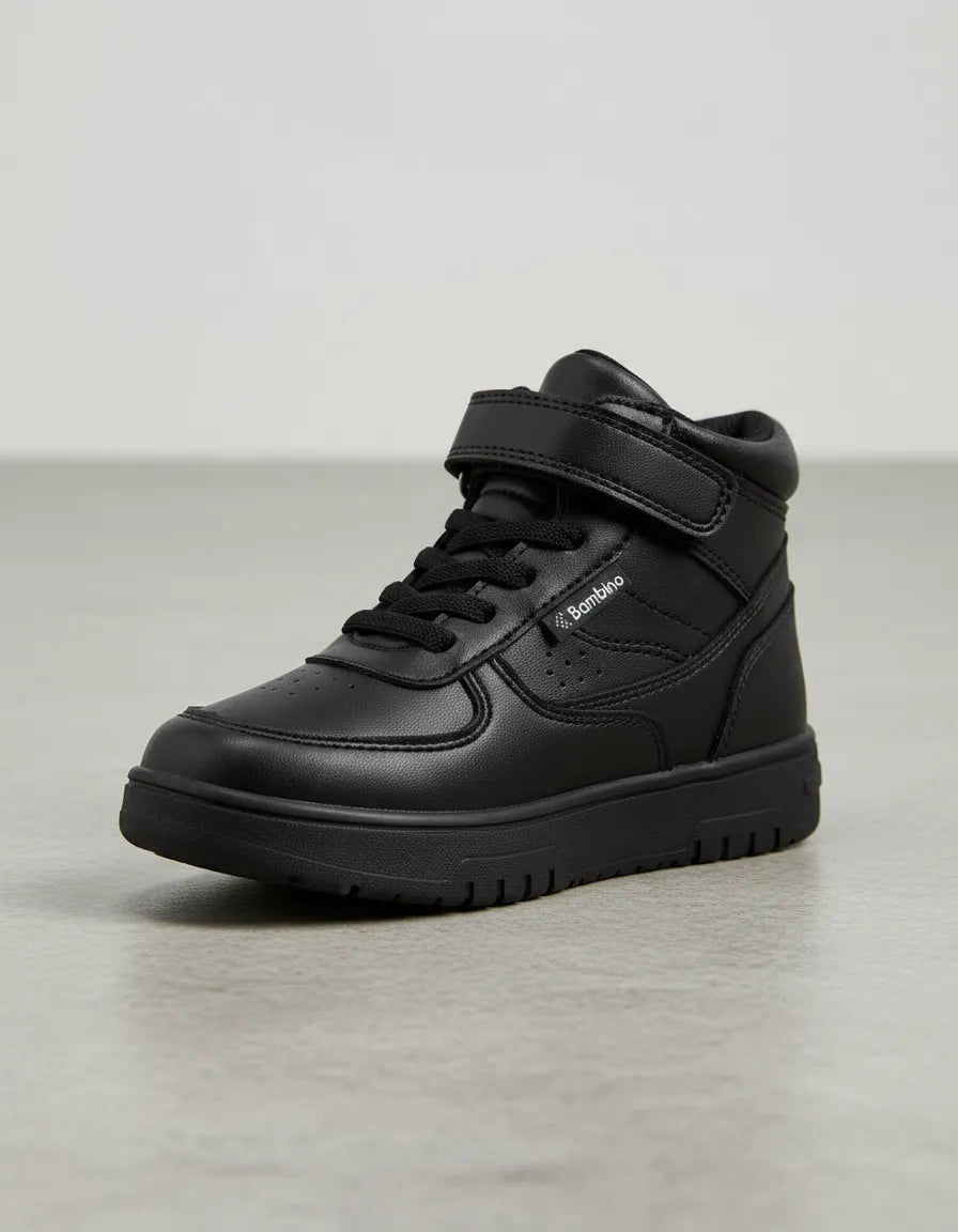 Tenis Escolar Niño Bambino BA7068 Negro de Corte Alto con Ajuste de Velcro