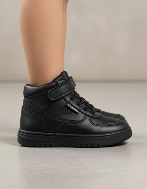 Tenis Escolar Niño Bambino BA7068 Negro de Corte Alto con Ajuste de Velcro