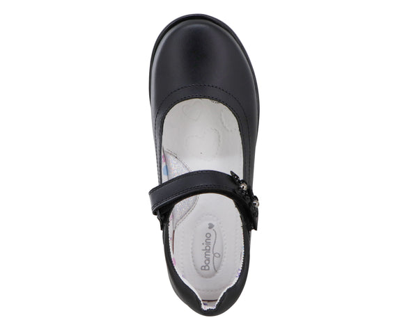 Zapato Escolar Negro para Niña Bambino BM5804 con Mariposas