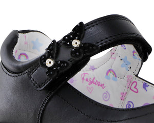 Zapato Escolar Negro para Niña Bambino BM5804 con Mariposas
