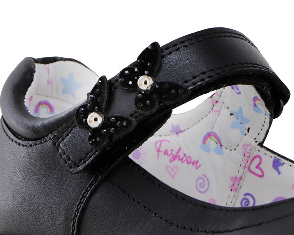 Zapato Escolar Negro para Niña Bambino BM5804 con Mariposas
