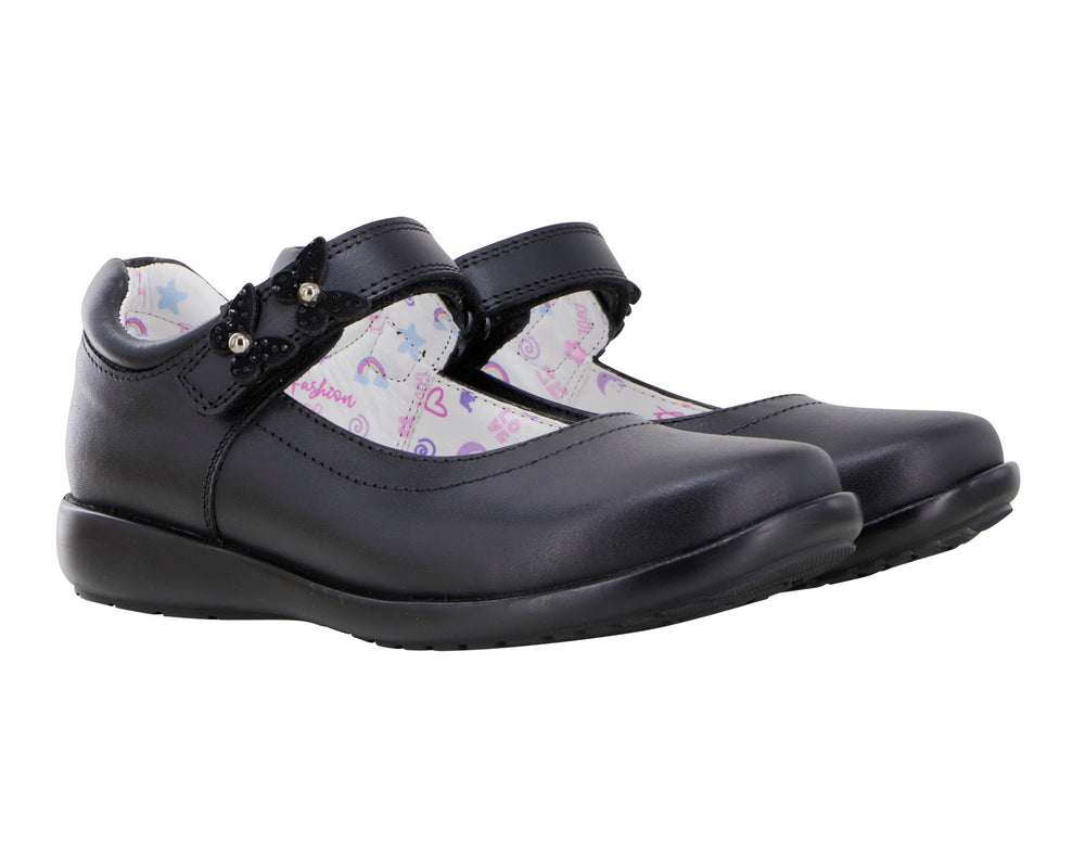 Zapato Escolar Negro para Niña Bambino BM5804 con Mariposas